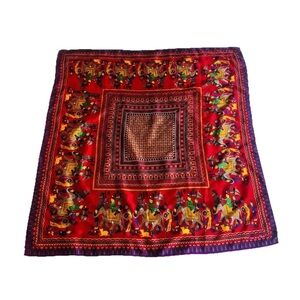 VTG Oscar De La Renta Silk Scarf Women’s Red Indian Inspired Print Square 31”